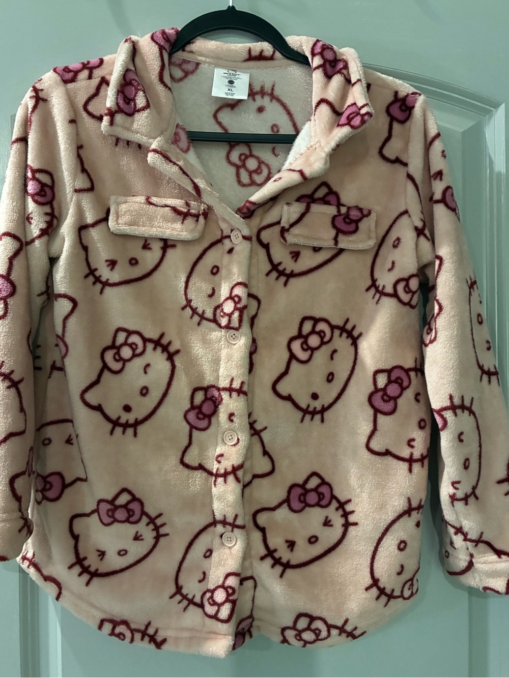 Hello Kitty Fleece  Top Button Down Long Sleeve Pink